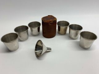 Vintage Sterling Silver Hunt Stirrup Cups And Funnel In Leather Cases