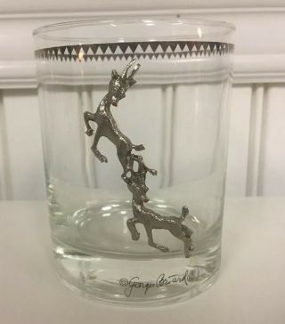 Georges Briard Silver Pewter Double Deer Reindeer Vintage Rocks Glass Rare Euc