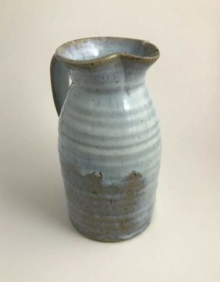 Vintage Studio Pottery Pitcher Light Blue Glaze Signed By Potter