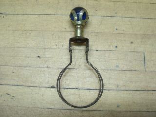 Vintage Antique Clip On Light Bulb Lamp Shade Holder Mount Blue Glass Finial