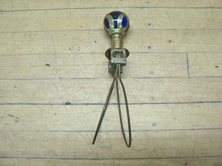 Vintage Antique Clip On Light Bulb Lamp Shade Holder Mount Blue Glass Finial 2