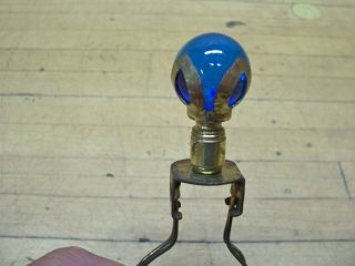 Vintage Antique Clip On Light Bulb Lamp Shade Holder Mount Blue Glass Finial 3