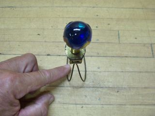 Vintage Antique Clip On Light Bulb Lamp Shade Holder Mount Blue Glass Finial 4