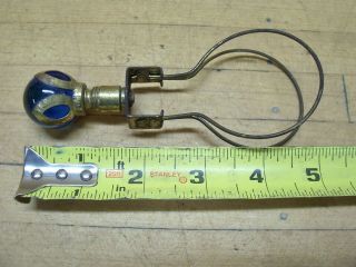 Vintage Antique Clip On Light Bulb Lamp Shade Holder Mount Blue Glass Finial 5