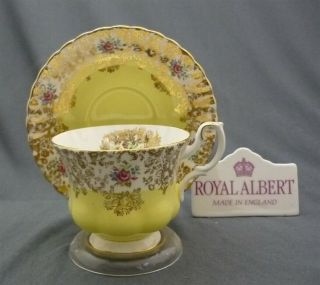 Vintage Royal Albert England Gold Yellow Picardy Series Tea Cup & Saucer Duo
