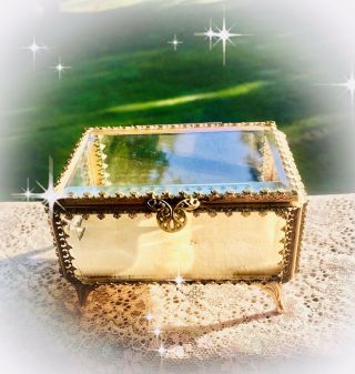 Vintage Ormolu Gilded Jewelry Casket Beveled Glass Trinket Box Stylebuilt Matson