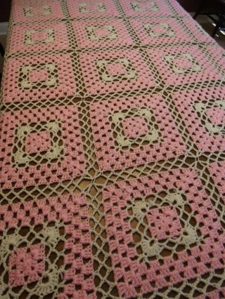 Granny Square Crochet Handmade Afghan Vintage Throw Blanket Large 86 " X58 "