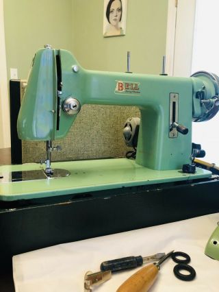 Vintage Bell Sewing Machine Model 201 W/ Case And Accessories