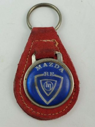 Vintage Mazda Re Leather Key Chain Fob Ring W/ Metal Back