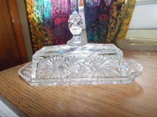 Vtg Decorative Crystal Lead Glass Butter Dish Set