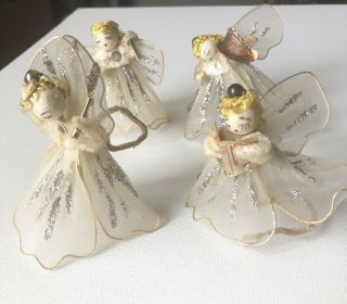 Set Of Four Vintage Angels Christmas Decorations