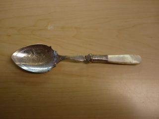 Antique Vintage Silver Plated Mother Of Pearl Handle Preserve / Jam Spoon