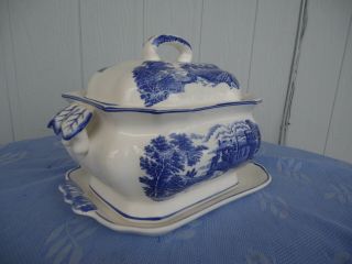 Vintage Blue & White Soup Tureen And Under Plate English Castles 2 Available