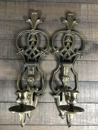 Vintage Heavy Brass Sconce Pair Candle Holder Wall Sconce Candlestick