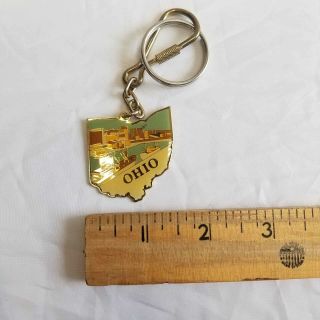 Vintage Ohio State Shape Metal Keychain Souvenir Key Ring