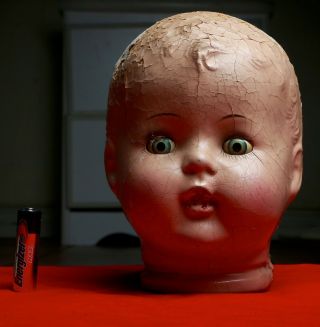 Vintage Antique Large Composition Baby Doll Head Scary Horror Halloween Prop