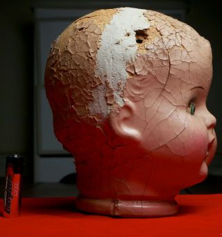 Vintage Antique Large Composition Baby Doll Head Scary Horror Halloween Prop 2