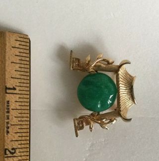 Marvella Rare Vintage Asian Pagoda Temple Bell Pin Green Faux Jade 2
