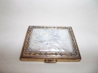 Vintage Powder Compact With Mother Of Pearl Top