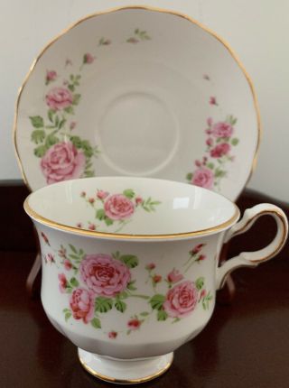 Vintage England Bone China 1974 Avon Pink Roses Flower Tea Cup And Saucer Set