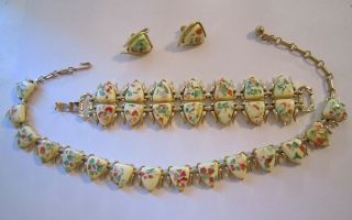 Vintage Coro Signed Necklace Bracelet & Earrings Set