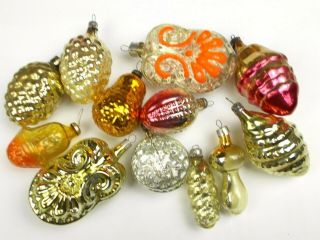 12 Vintage Russian Ussr Silver Glass Christmas Tree Ornaments Decorations