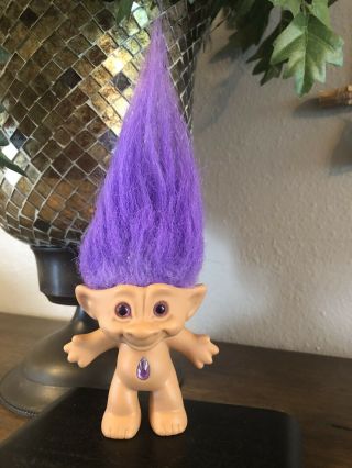 Vintage 1998 Treasure Troll Purple Hair Troll Doll W/ Belly Gem