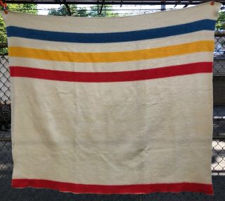 Vintage Hudson Bay Style Striped Wool Blanket 69 " W By 62 " L No Tag