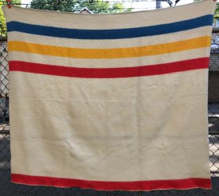 Vintage Hudson Bay Style Striped Wool Blanket 69 