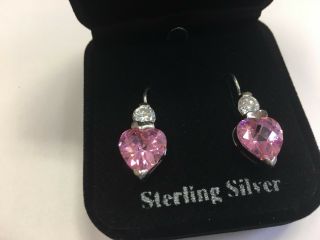 Fabulous Vintage Estate Find Earrings Pink Stone Heart Shaped Large Earrings A8