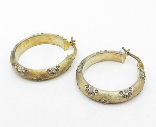 925 Sterling Silver - Vintage Gold Tone Floral Pattern Hoop Earrings - E4687 2