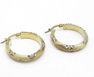 925 Sterling Silver - Vintage Gold Tone Floral Pattern Hoop Earrings - E4687 3