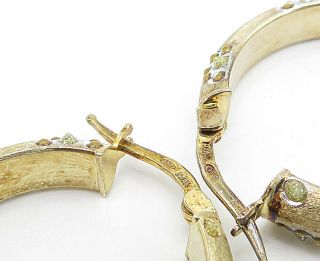 925 Sterling Silver - Vintage Gold Tone Floral Pattern Hoop Earrings - E4687 4