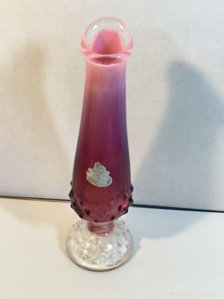 Vintage Fenton Art Glass Plum Rose Opalescent Hobnail 8 " Bud Swung Vase