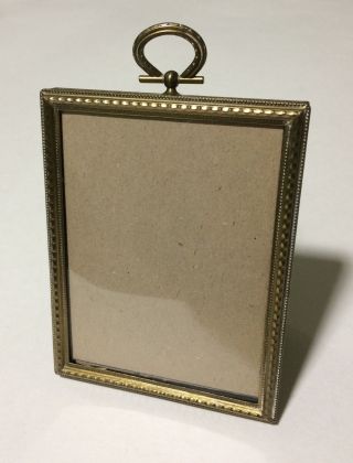 3 1/4 " X 4 1/2 " Convex Glass Vintage Goldtone Metal Ornate Empty Photo Frame