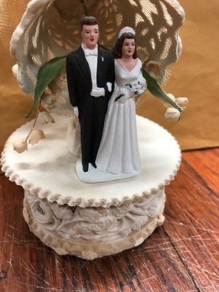 vintage 1940 ' - 1950s Wedding CAKE TOPPER Hand - painted Bisque.  Attic Find. 4
