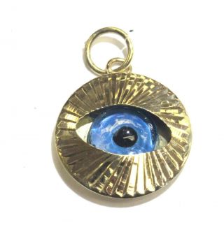 14k Yellow Gold Blue Gemstone Evil Eye Pendant 1g Estate Vintage