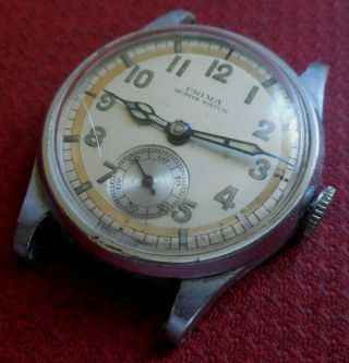 Vintage 1930s Prima Homis Watch 15 J.  Swiss Military Watch Running Wristwatch
