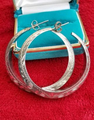 Vintage Mexican Sterling Silver 925 Huge Hoop Engraved Earrings