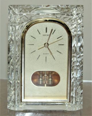Vintage Lead Crystal Seiko Shelf Mantel Desk Clock Model Qqz127s - Japan