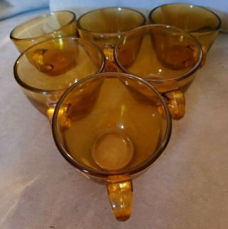 6 Vintage Indiana Glass Company Amber Sandwich Glass - Coffee Cups