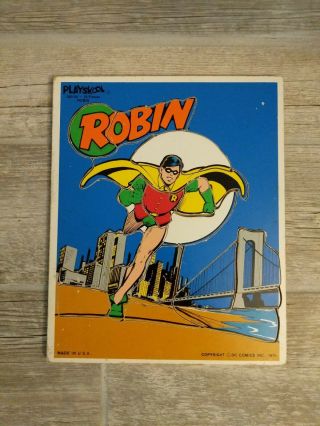 Vintage Playskool Dc Comics Robin Wooden Frame Tray Puzzle 1976