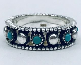 Vintage Sterling Silver Southwestern Native American Turquoise Eternity Ring 7.  5