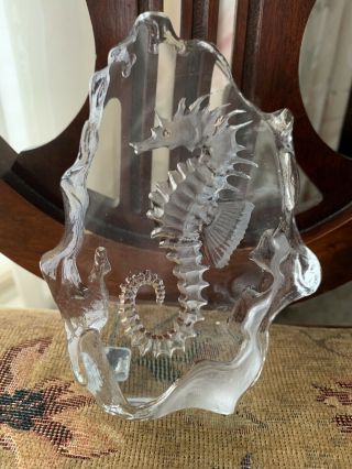 Vintage? Mats Jonasson Sweden Full Lead Seahorse Paperweight Frosted To Clear