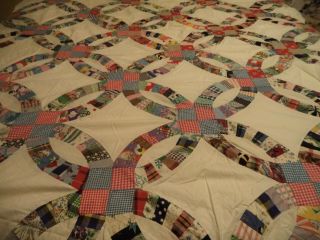 Vintage Double Wedding Ring Quilt Top 76 " X 94 " Exc