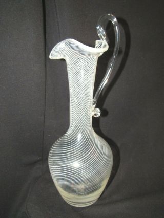 Vintage Fratelli Toso Zanfirico White & Clear Swirl Decanter Vase Pitcher 11 "