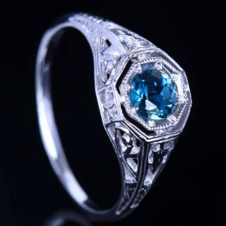 Solid 925 Silver Antique Filigree Natural Topaz Art Deco Style Vintage Ring