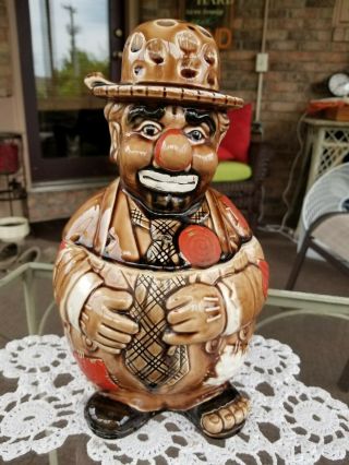 Vintage Ceramic Cookie Jar Hobo Clown Japan Hand Painted Emmett Kelly