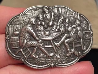 Vintage Jewellery Fabulous Silver Brooch Featuring A Repoussé Medieval Inn Scene 2