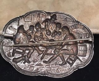 Vintage Jewellery Fabulous Silver Brooch Featuring A Repoussé Medieval Inn Scene 4